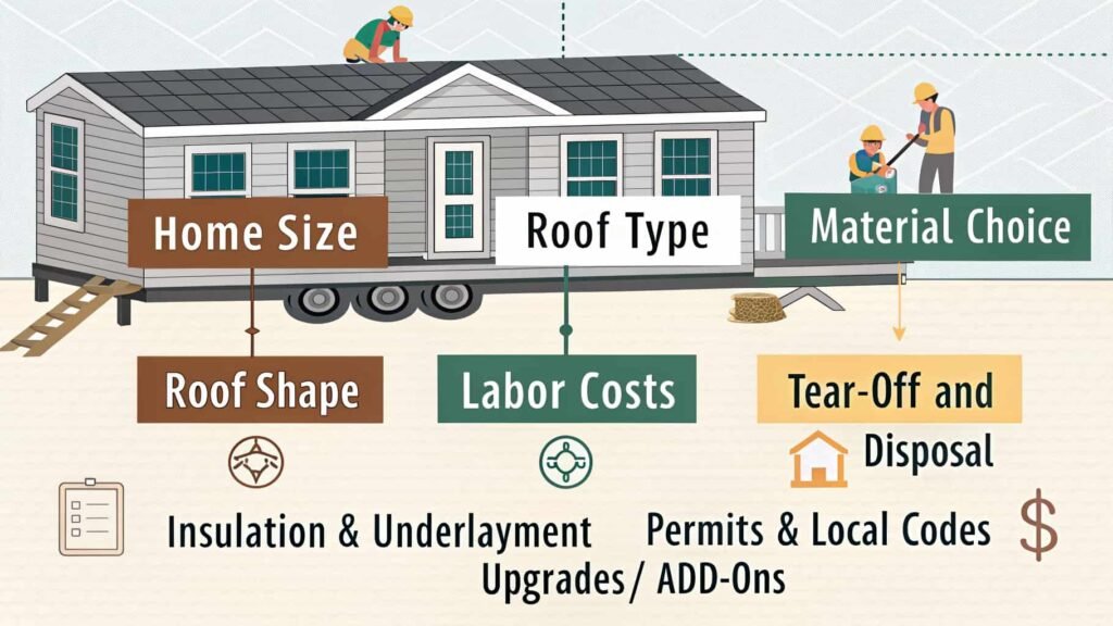 What factors affect the cost of mobile home roof replacement